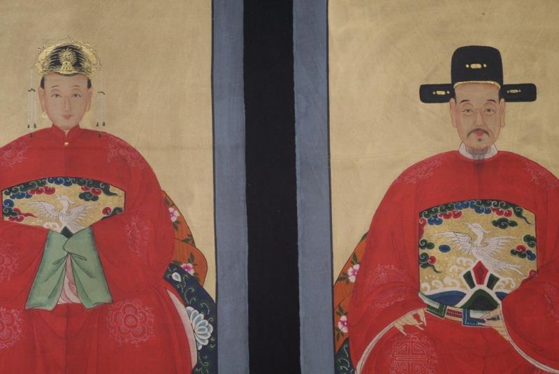 Ahnenpaare und Kaiser Ming Chinesische Malerei Rot 2