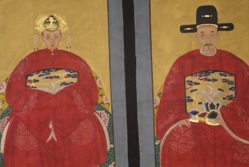 Ahnenpaare und Kaiser Ming Chinesische Malerei Rot 2