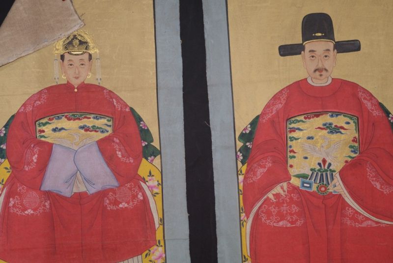 Ahnenpaare und Kaiser Ming Chinesische Malerei Rot 2