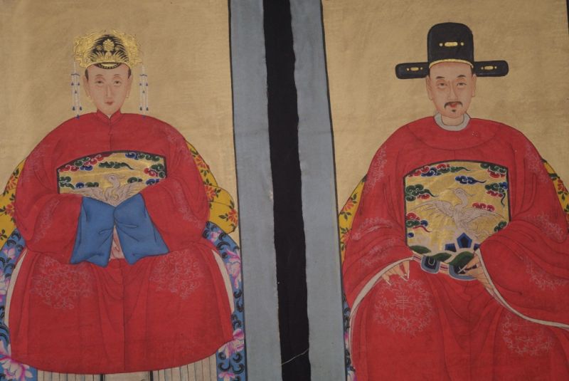 Ahnenpaare und Kaiser Ming Chinesische Malerei Rot 2