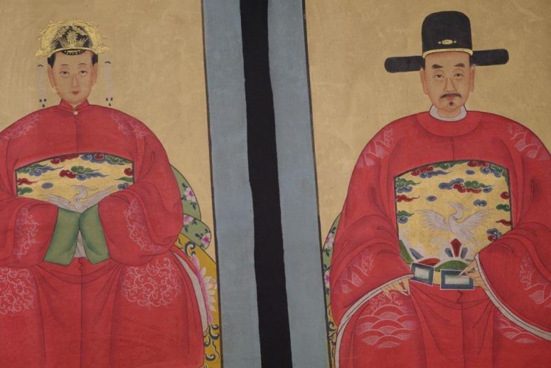 Ahnenpaare und Kaiser Ming Chinesische Malerei Rot 2