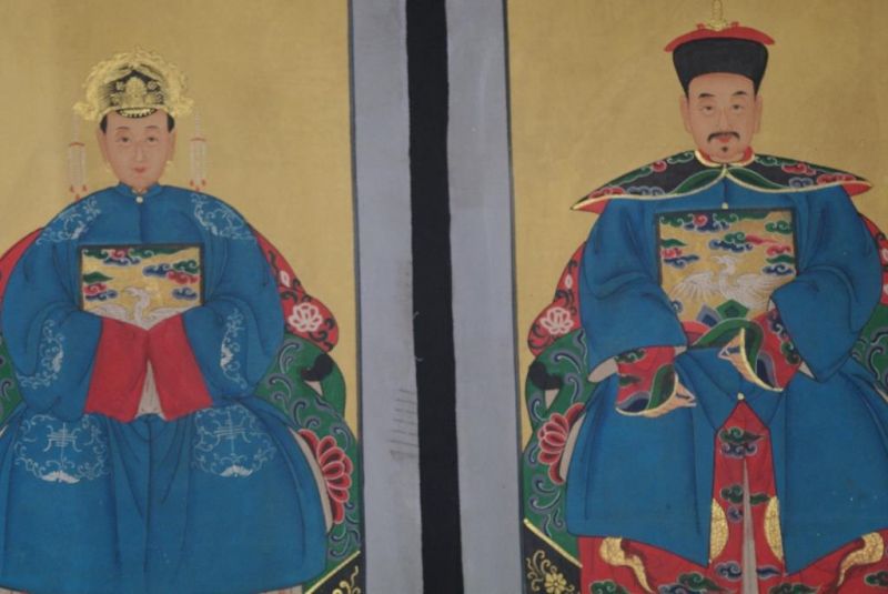 Ahnenverehrung in China Chinesische Malerei Blau 2