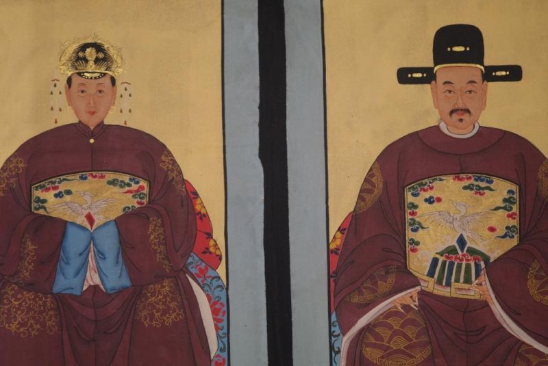 Ahnenverehrung in China Chinesische Malerei Bordeauxrot 2