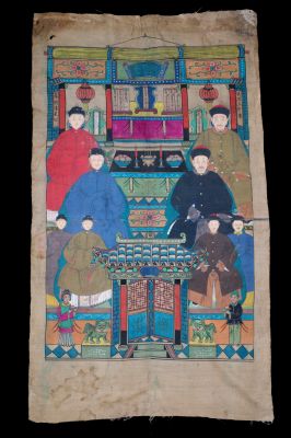 Alte chinesische Ahnen Porträtmalerei - Ahnenbilder - 8 Charaktere - Qing-Dynastie
