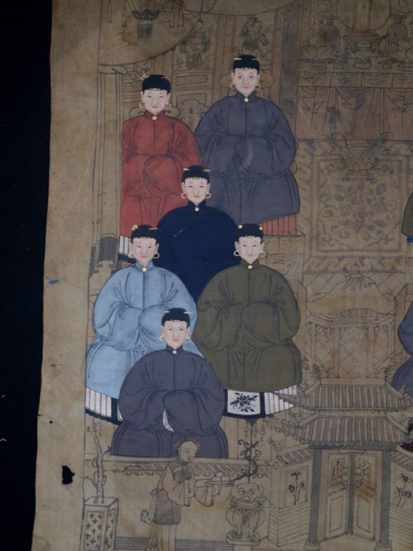 Alte chinesische Ahnen Porträtmalerei - Ahnenbilder - Chinesische Familie mit 12 Personen 2