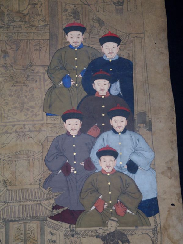 Alte chinesische Ahnen Porträtmalerei - Ahnenbilder - Chinesische Familie mit 12 Personen 3
