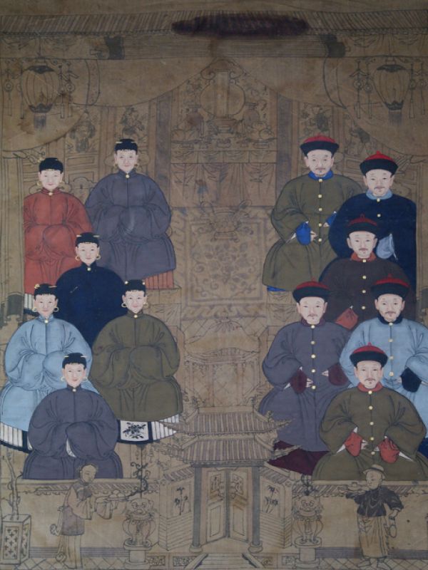 Alte chinesische Ahnen Porträtmalerei - Ahnenbilder - Chinesische Familie mit 12 Personen 4