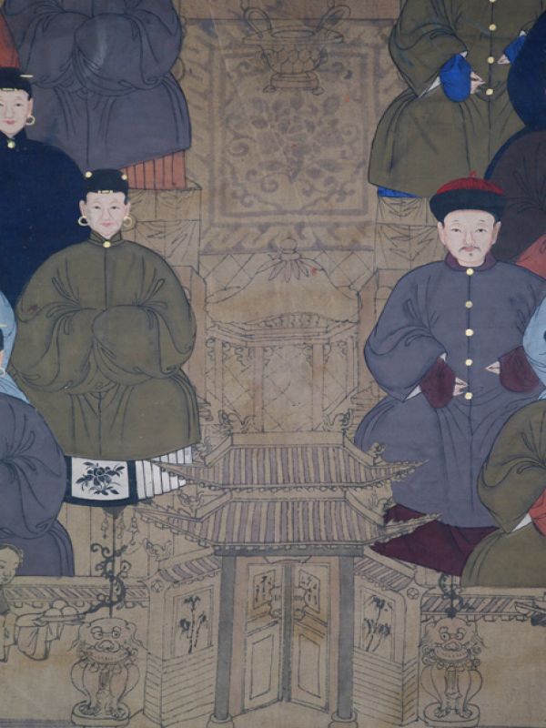 Alte chinesische Ahnen Porträtmalerei - Ahnenbilder - Chinesische Familie mit 12 Personen 5