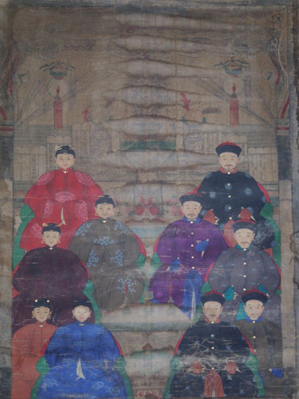 Alte chinesische Ahnen Porträtmalerei - Ahnenbilder - Familie von 10 chinesischen Mandarinen 2