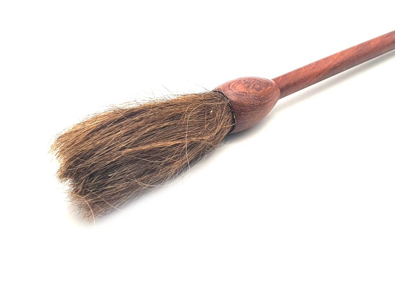 Alte chinesische Bürste - Holzbrauner Griff und dunkles Haar 2