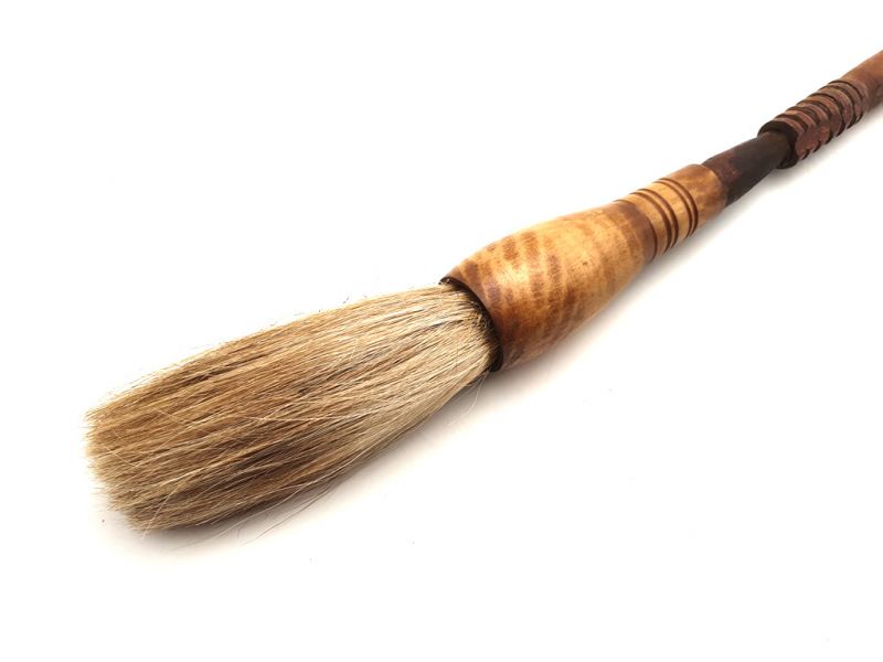 Alte chinesische Bürste - Holzbrauner Griff und helles Haar 2