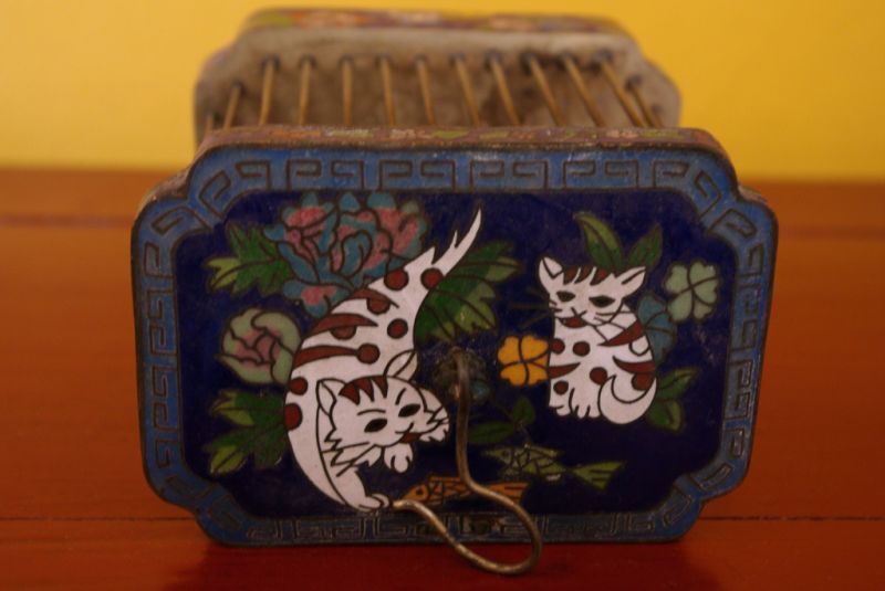 Alte chinesische Grillenkäfige Blau Cloisonne 4