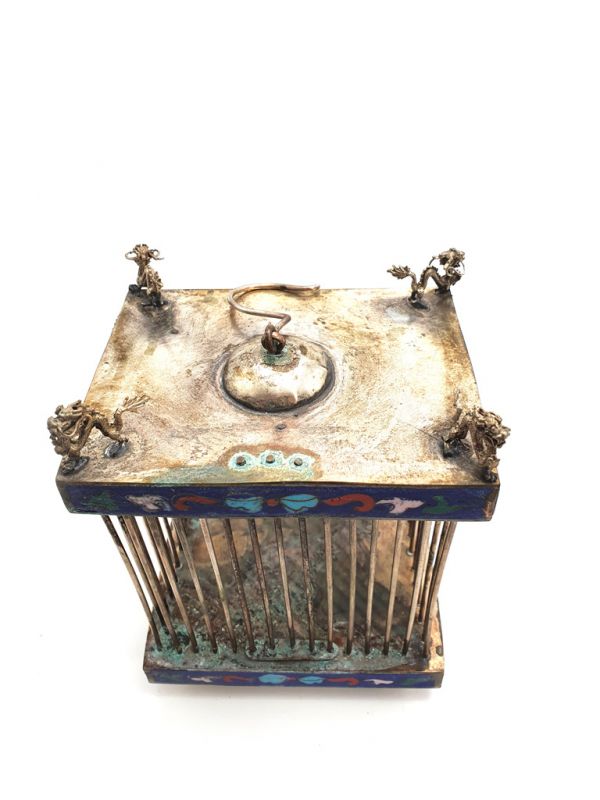 Alte chinesische Grillenkäfige Blau Cloisonne 2