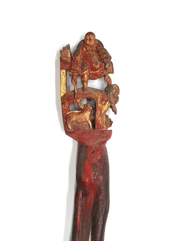 Alte chinesische Holzbürste - Qing-Dynastie - Der Mönch und sein Hund 2