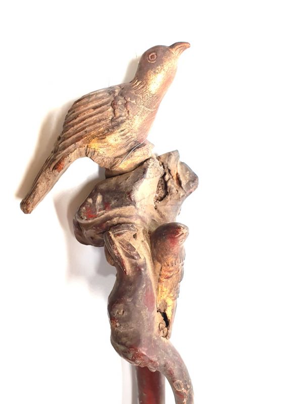 Alte chinesische Holzbürste - Qing-Dynastie - Der Vogel auf dem Kirschzweig 2