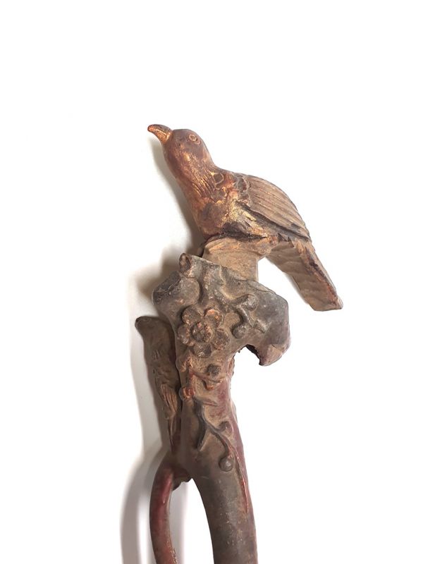 Alte chinesische Holzbürste - Qing-Dynastie - Der Vogel auf dem Kirschzweig 4