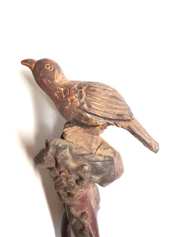 Alte chinesische Holzbürste - Qing-Dynastie - Der Vogel auf dem Kirschzweig 5
