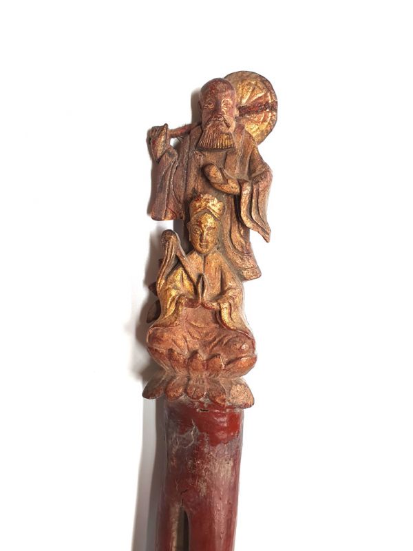 Alte chinesische Holzbürste - Qing-Dynastie - Die Göttin und der Mönch 2