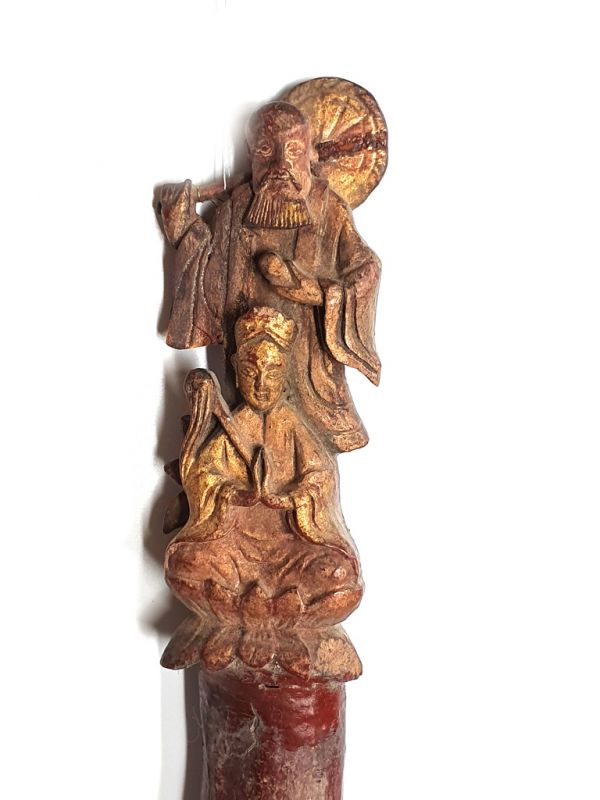 Alte chinesische Holzbürste - Qing-Dynastie - Die Göttin und der Mönch 3