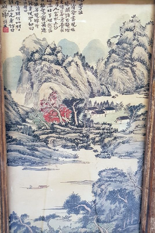 Alte chinesische Holzrahmen - Malerei - Landschaft - Berg 2