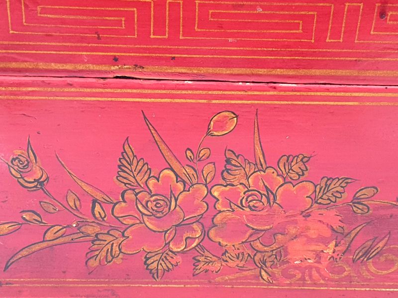 Alte chinesische Holztruhe - Chinesische Truhe - Kirschblüte – Leicht beschädigt 3