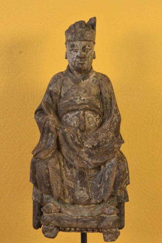 Alte chinesische Statue Alten Menschen auf einem Metallsockel 2