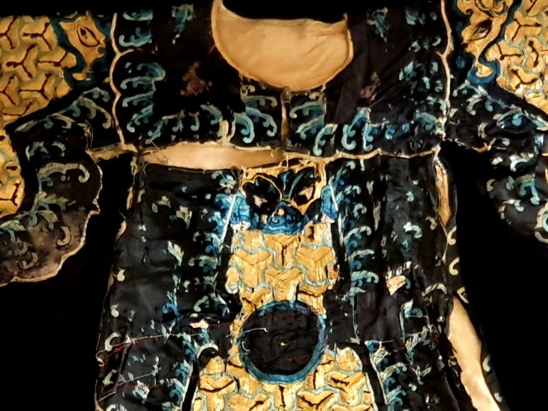 Alte chinesische Theater-Kostüm Schwarz - Doppeldrachen 3