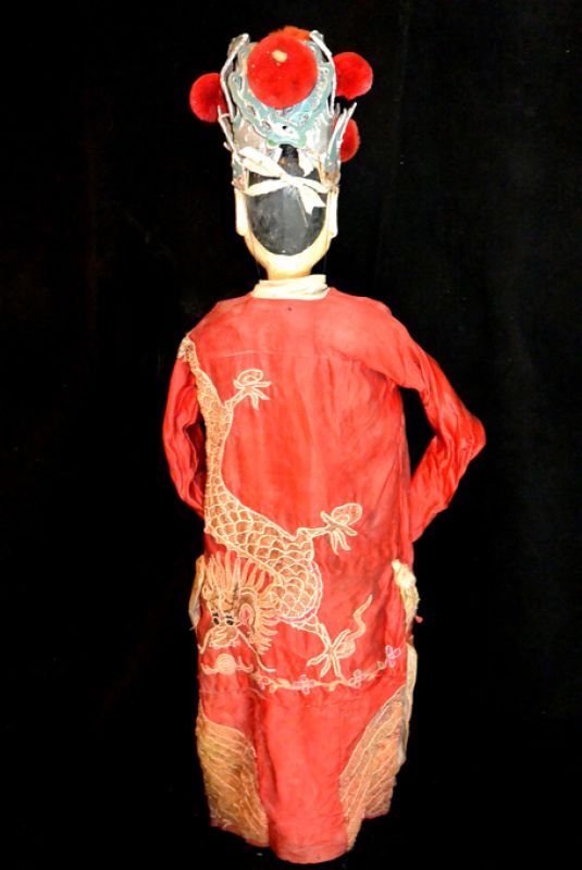 Alte chinesische Theater-Marionette - Fujian-Provinz - Rotes Kleid - Oper 5