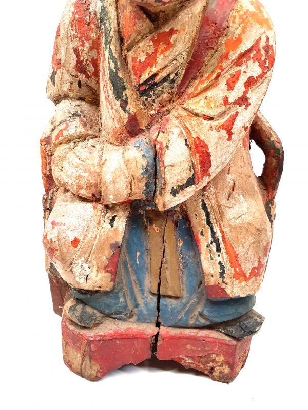 Alte chinesische Votive Statue - Qing-Dynastie - Alter Mann - vielfarbig 3