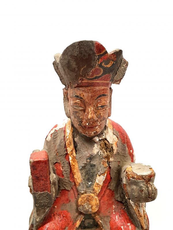 Alte chinesische Votive Statue - Qing-Dynastie - Große Mandarin - Polychromie 2