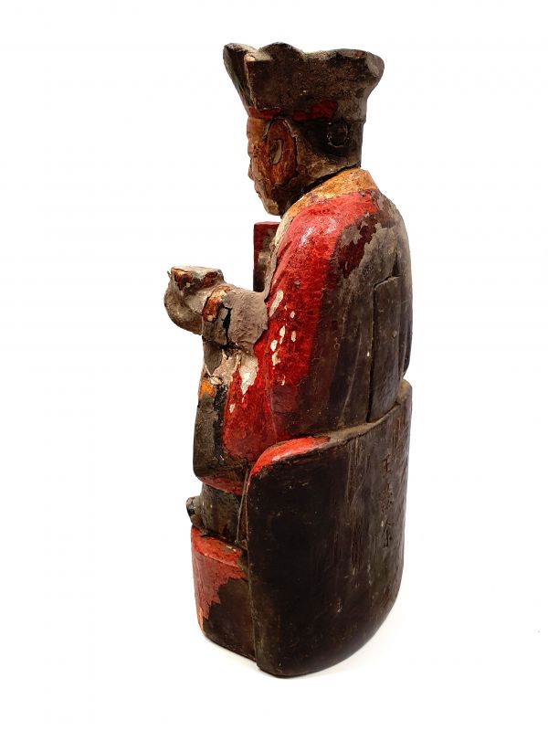 Alte chinesische Votive Statue - Qing-Dynastie - Große Mandarin - Polychromie 5