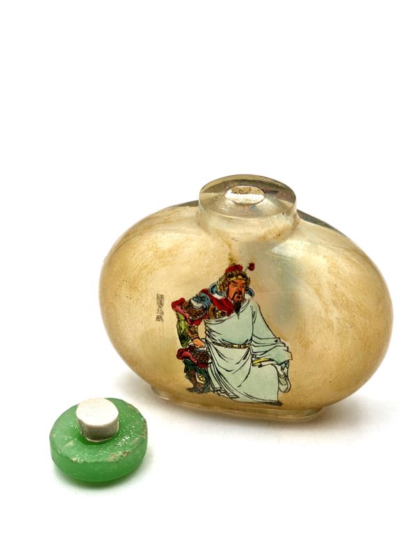 Alte Glas Schnupftabakflasche Chinesische Gottheit 2
