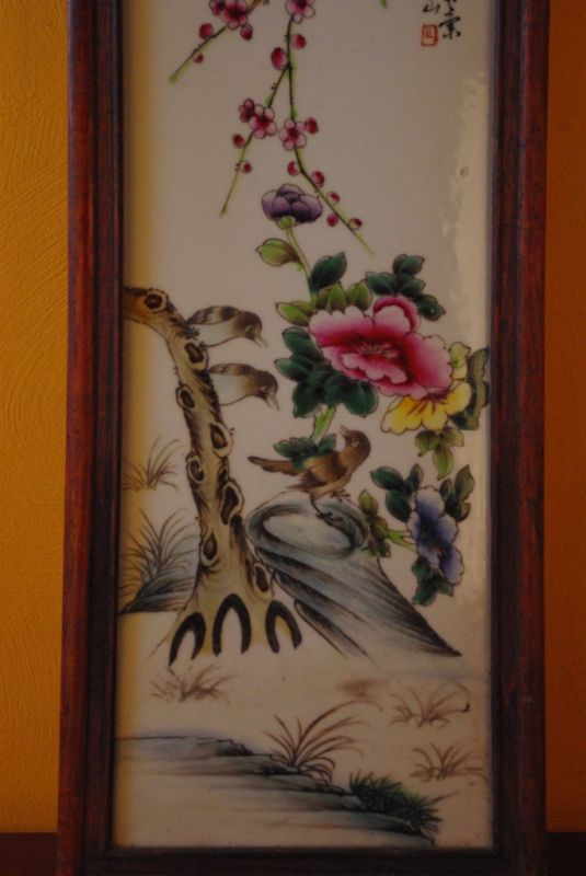 Alte grosse Chinesisches Holz und Porzelan 2