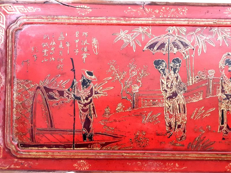 Alte Holztafel aus der Qing-Dynastie - Lack - Der Mann im Boot 2