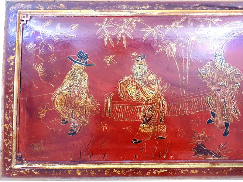 Alte Holztafel aus der Qing-Dynastie - Lack - Die 4 Krieger 2