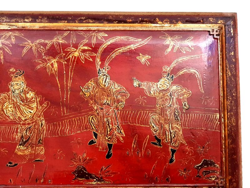Alte Holztafel aus der Qing-Dynastie - Lack - Die 4 Krieger 3