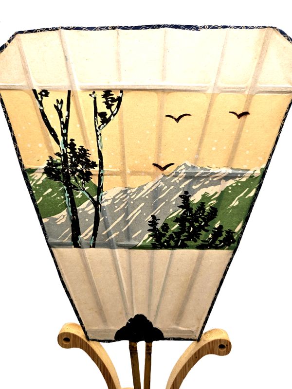 Alte japanische Fächer - Uchiwa - Papier und Holz - Der schneebedeckte Berg 2