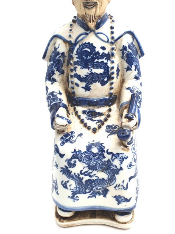Alte Mandarin-Chinesisch weiß und blau Statue - Sitzendenden L 3