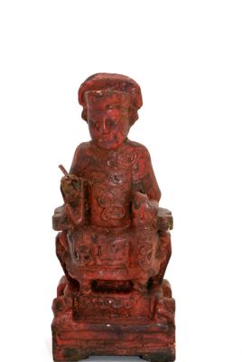 alte Reproduktion - Kleine Chinesische Votivstatue - Roter Lack