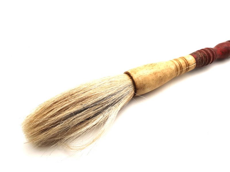 Alten chinesischen Pinsel - Holz - Roter Griff und rote Haare 2