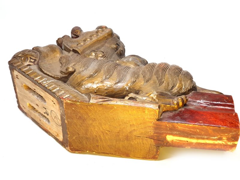 Alter chinesischer Steinlöwe in Holz - 2 goldene Hunde 5