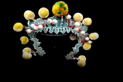 Alter chinesischer Theatre Kappe - Crown Gelb Bommel