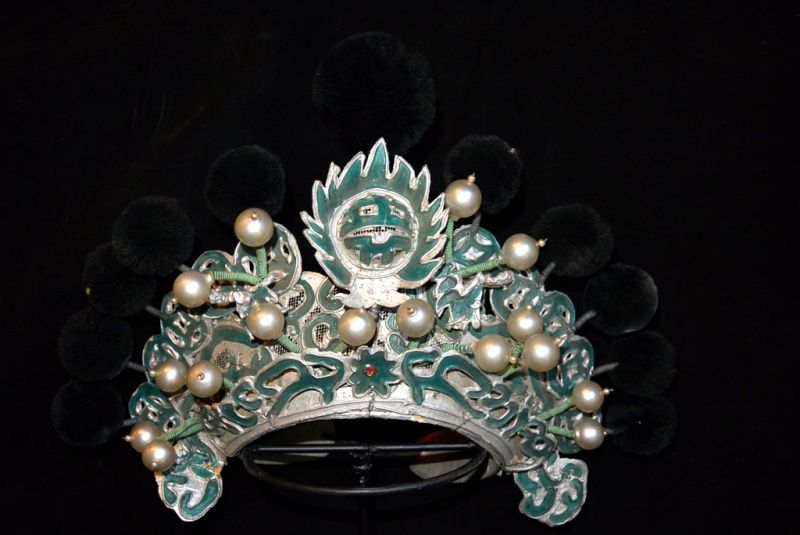 Alter chinesischer Theatre Kappe - Crown schwarzen Bommel 2