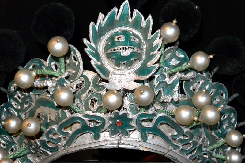 Alter chinesischer Theatre Kappe - Crown schwarzen Bommel 3