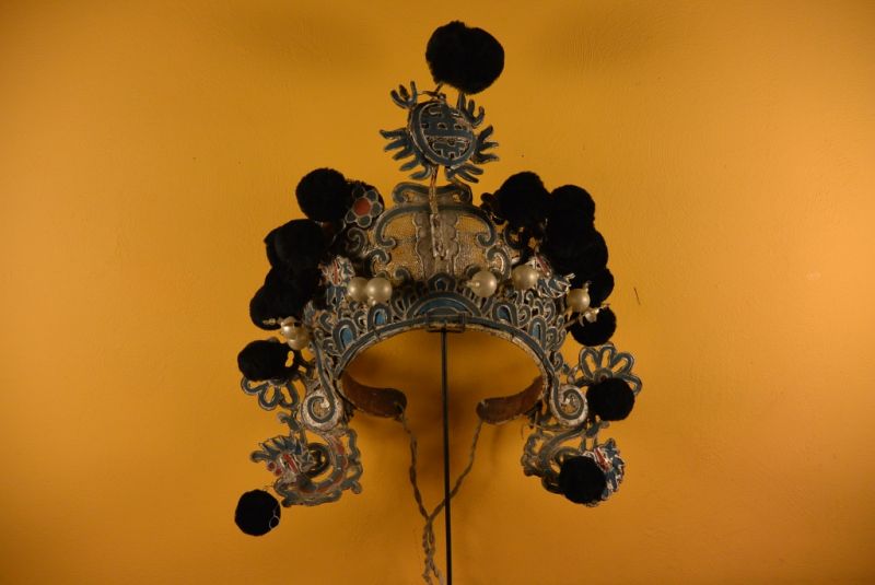 Alter chinesischer Theatre Kappe Crown schwarzen Bommel 3