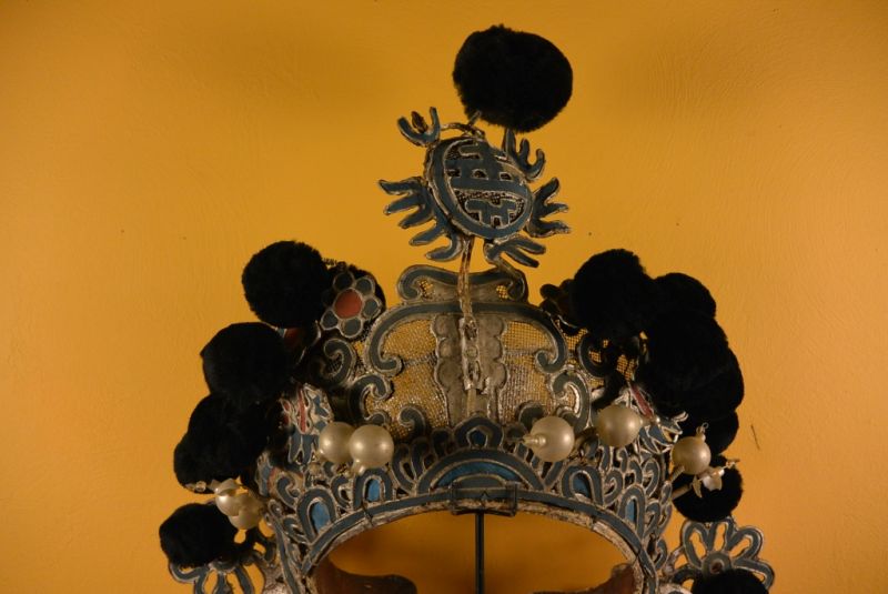 Alter chinesischer Theatre Kappe Crown schwarzen Bommel 4