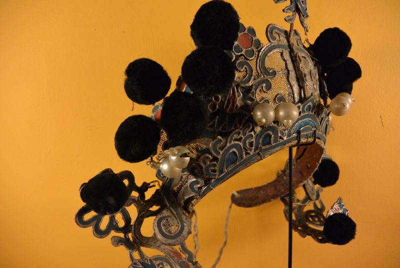 Alter chinesischer Theatre Kappe Crown schwarzen Bommel 5