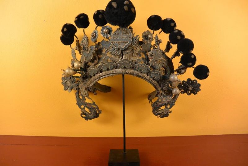 Alter chinesischer Theatre Kappe - Crown schwarzen Bommel 2