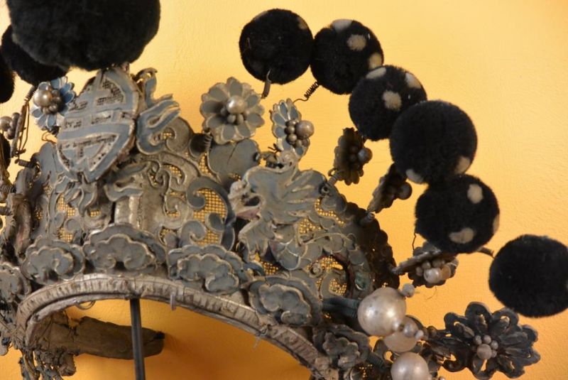 Alter chinesischer Theatre Kappe - Crown schwarzen Bommel 3