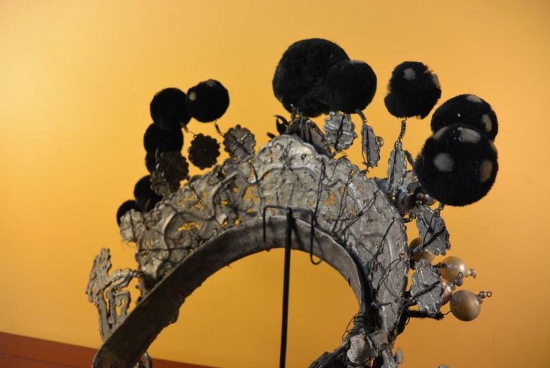 Alter chinesischer Theatre Kappe - Crown schwarzen Bommel 5